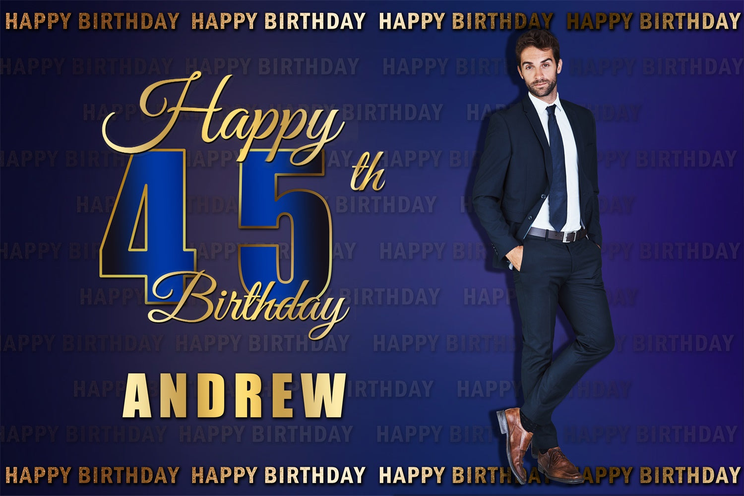 Custom Birthday Party Backdrop Blue Gold Happy 45th Backdrop UK RR12-28