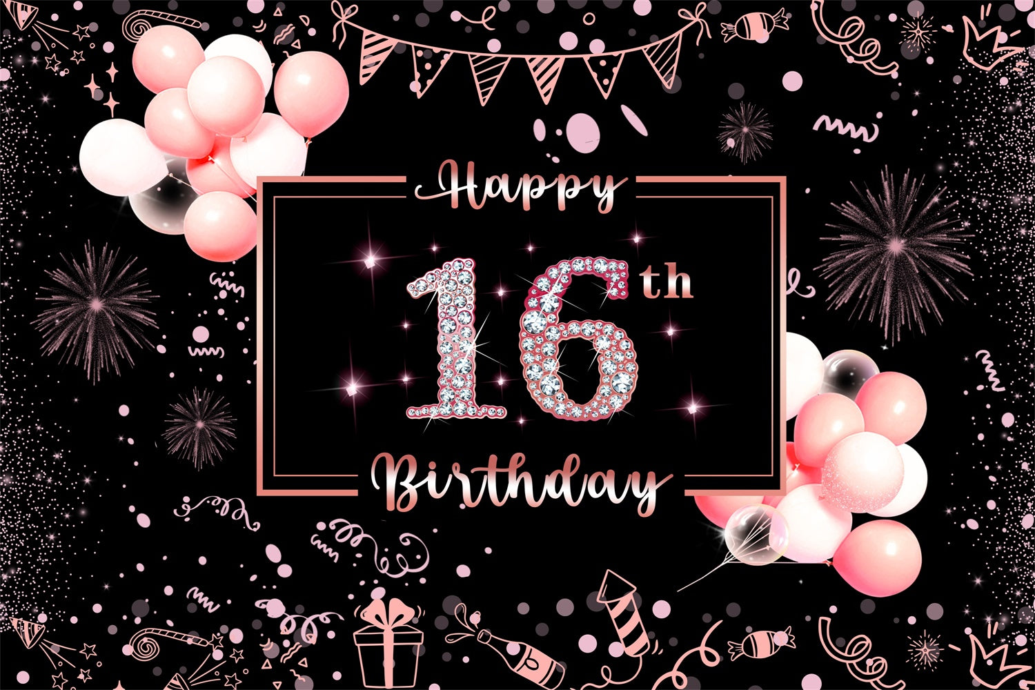 16th Birthday Backdrop Elegant Pink Balloon Celebration Backdrop UK RR12-38