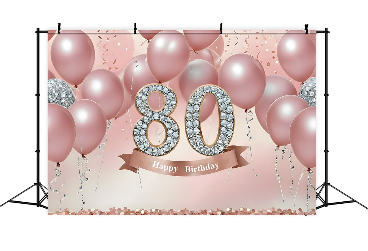 80th Birthday Backdrop Luxury Pink Balloons Crystal Backdrop UK RR12-5