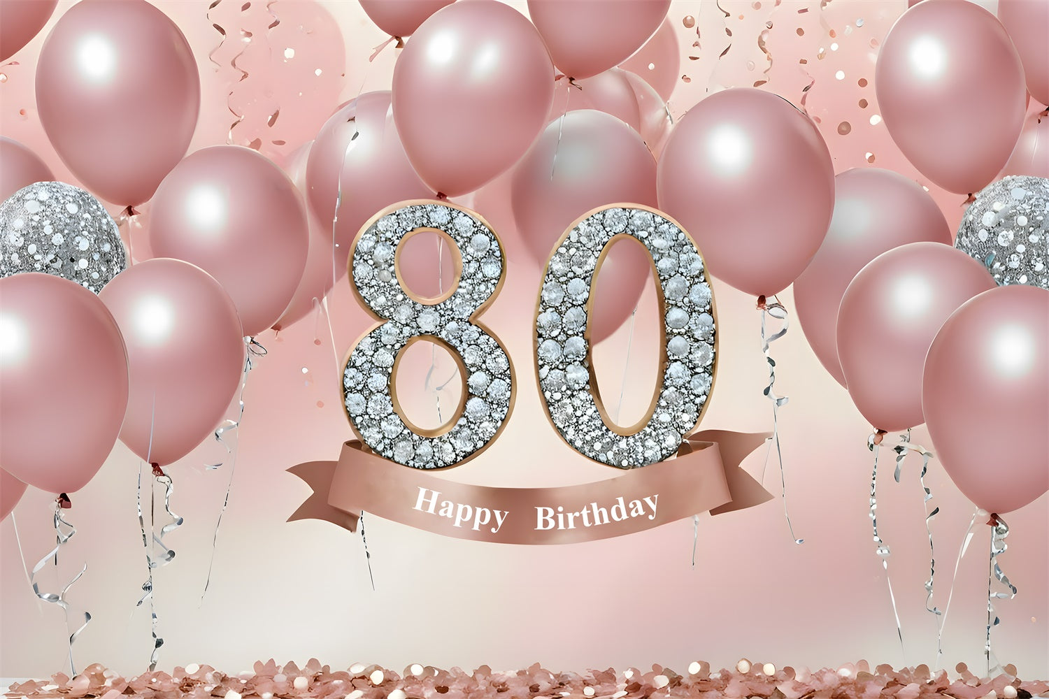 80th Birthday Backdrop Luxury Pink Balloons Crystal Backdrop UK RR12-5