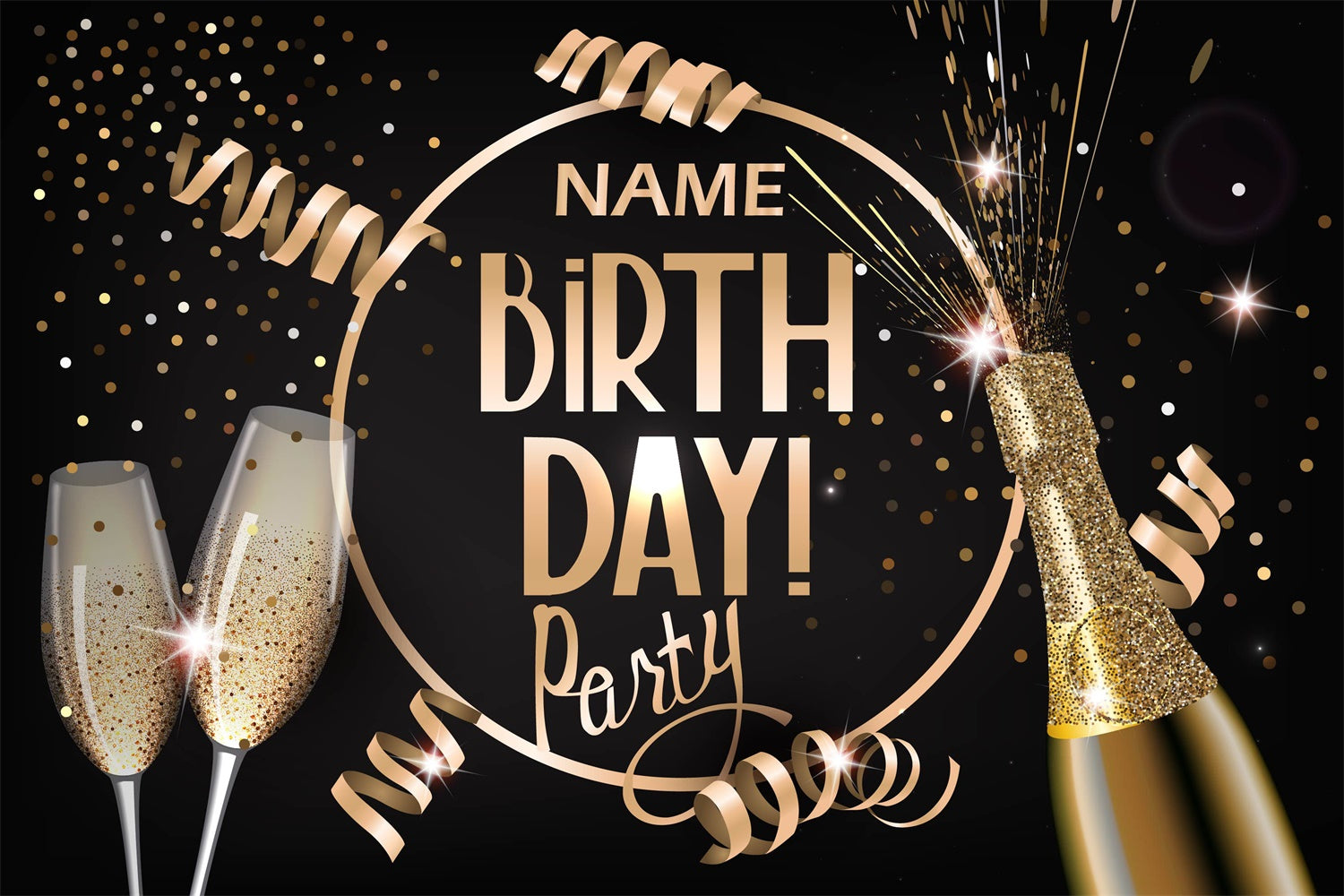 Personalized Birthday Backdrop Champagne Sparkles Gold Ribbon Backdrop UK RR12-53