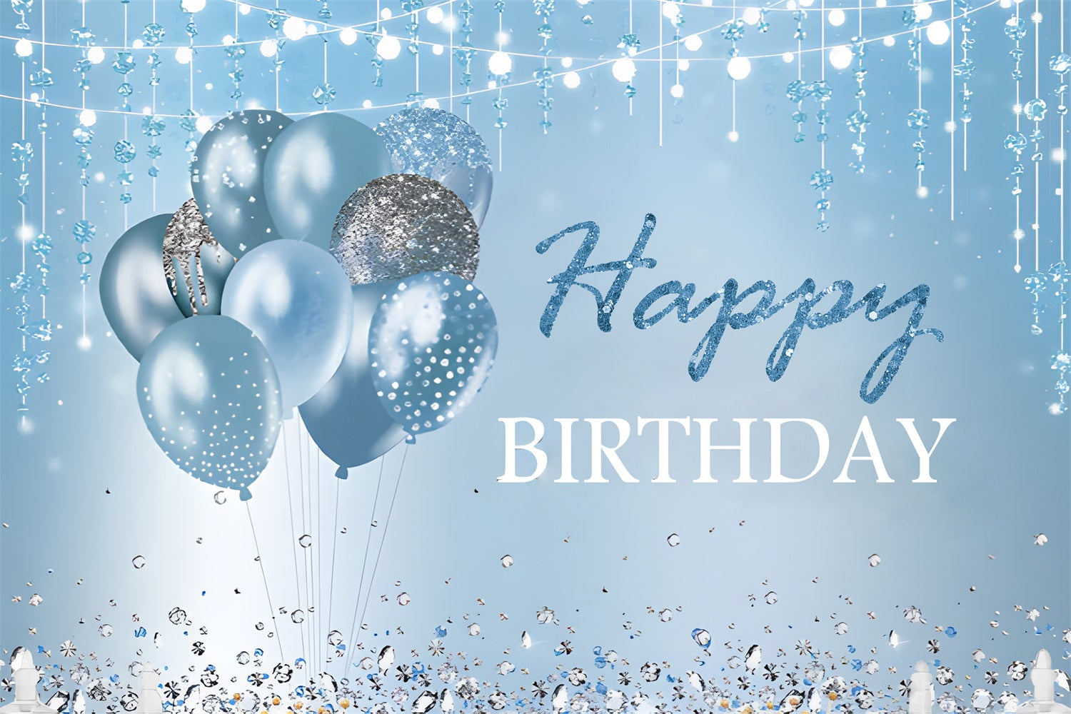 Personalized Birthday Backdrops Blue Sparkle Balloon Backdrop UK RR12-6