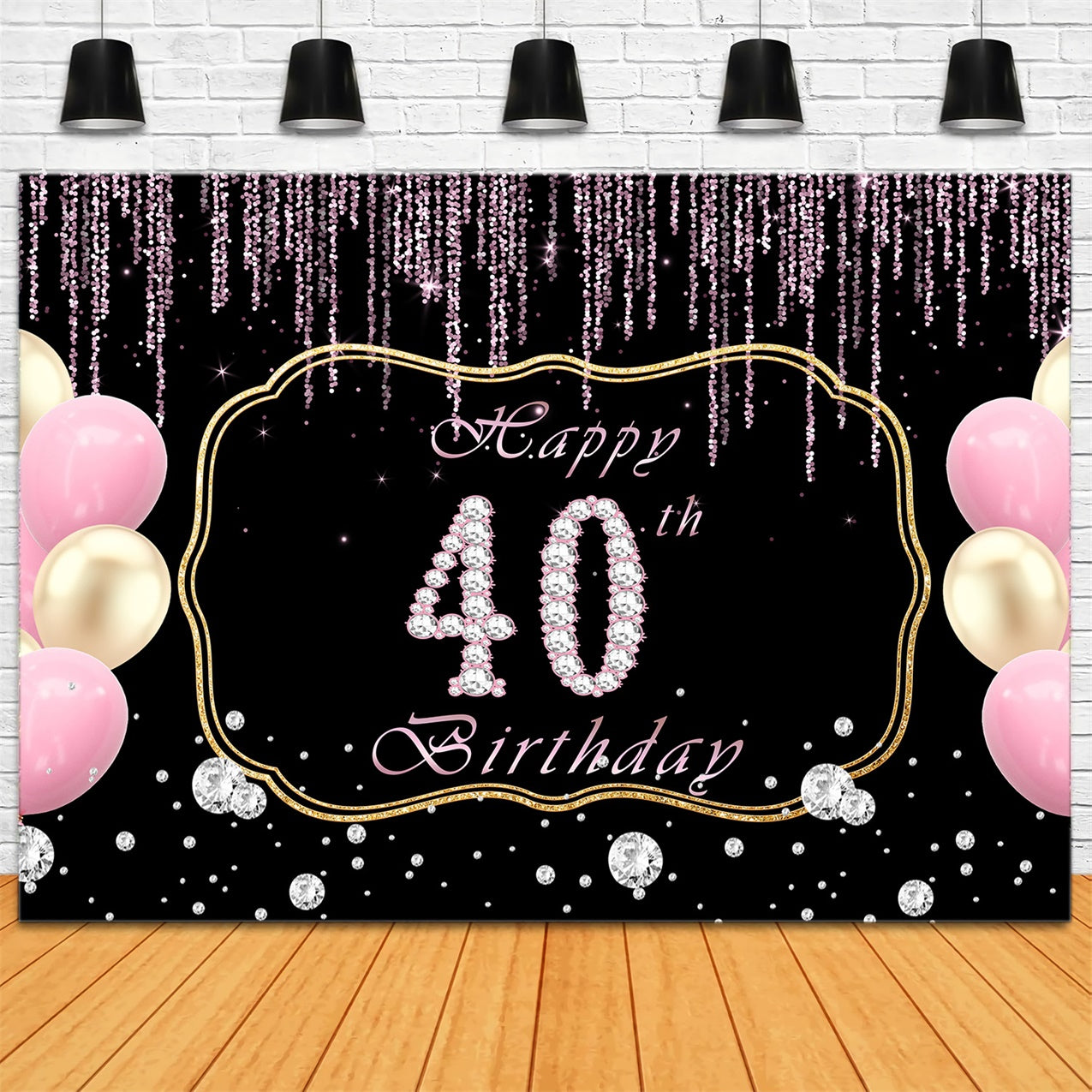 40th Birthday Backdrop Glittering Gold Pink Balloon Backdrop UK RR12-76