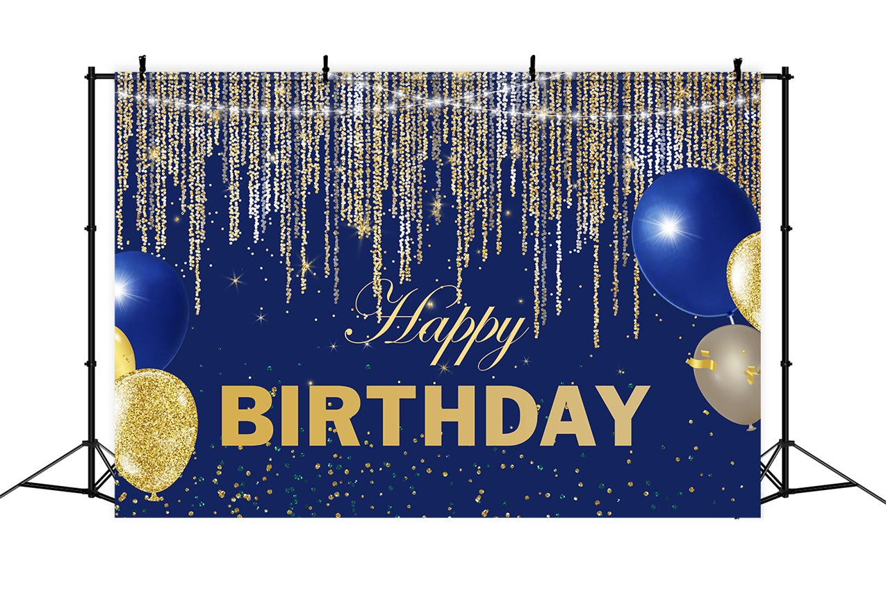 Custom Birthday Backdrop Elegant Blue Gold Sparkling Backdrop UK RR12-8
