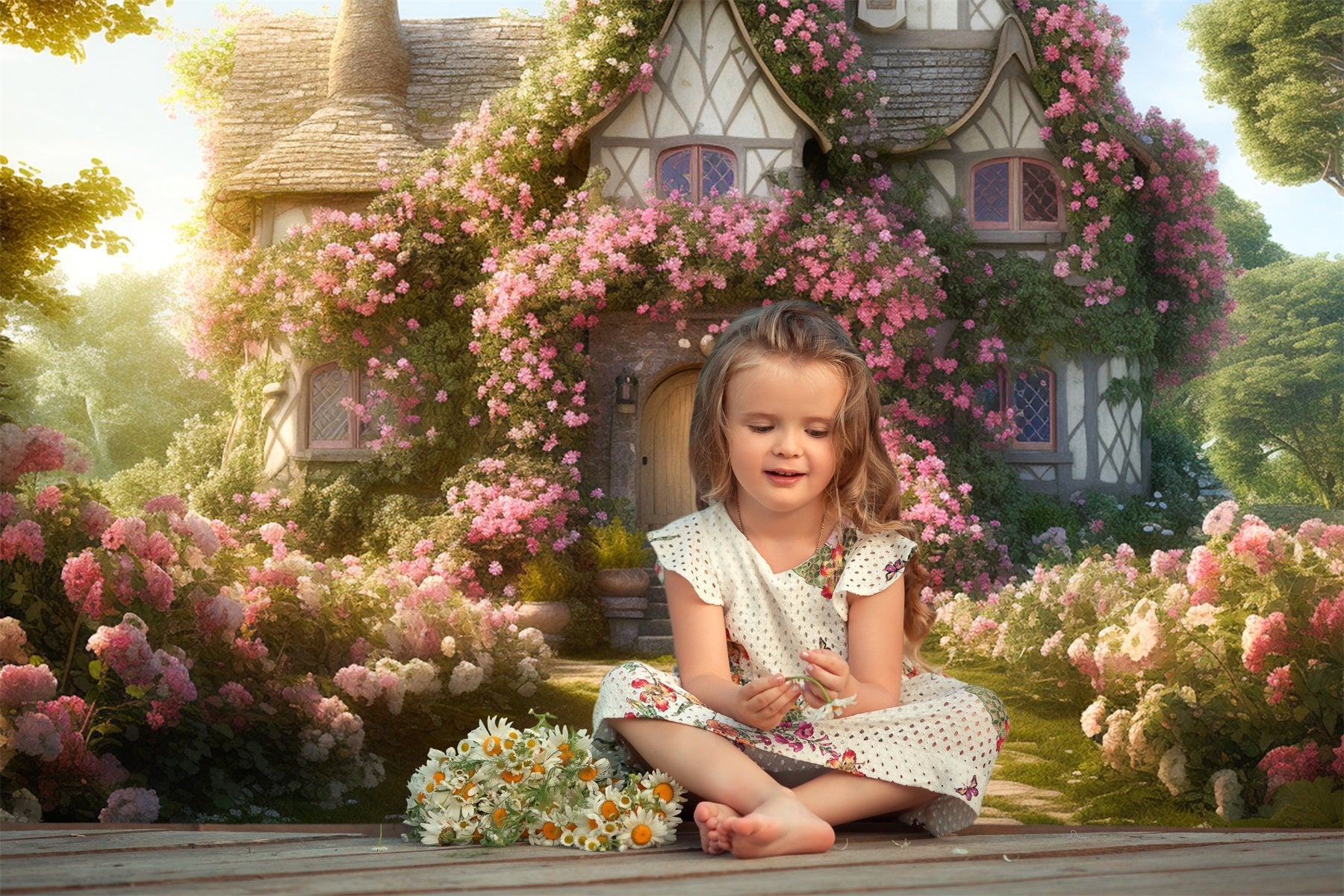 Spring Rosebuds Crawling Romantic House Backdrop RR3-16