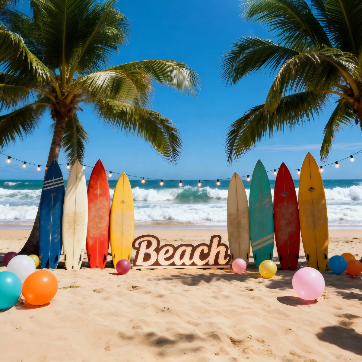 Hawaii Beach Backdrop Colorful Surfboards Balloons Fun Summer Backdrop Ideas UK RR61-20