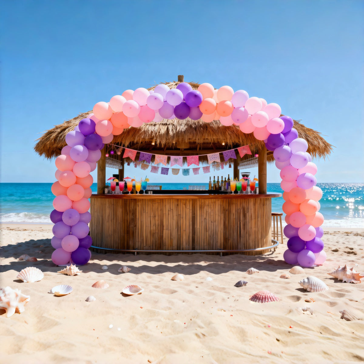 Beach Scene Photo Backdrop Beachfront Tiki Bar Party Summer Photo Backdrops UK RR61-21
