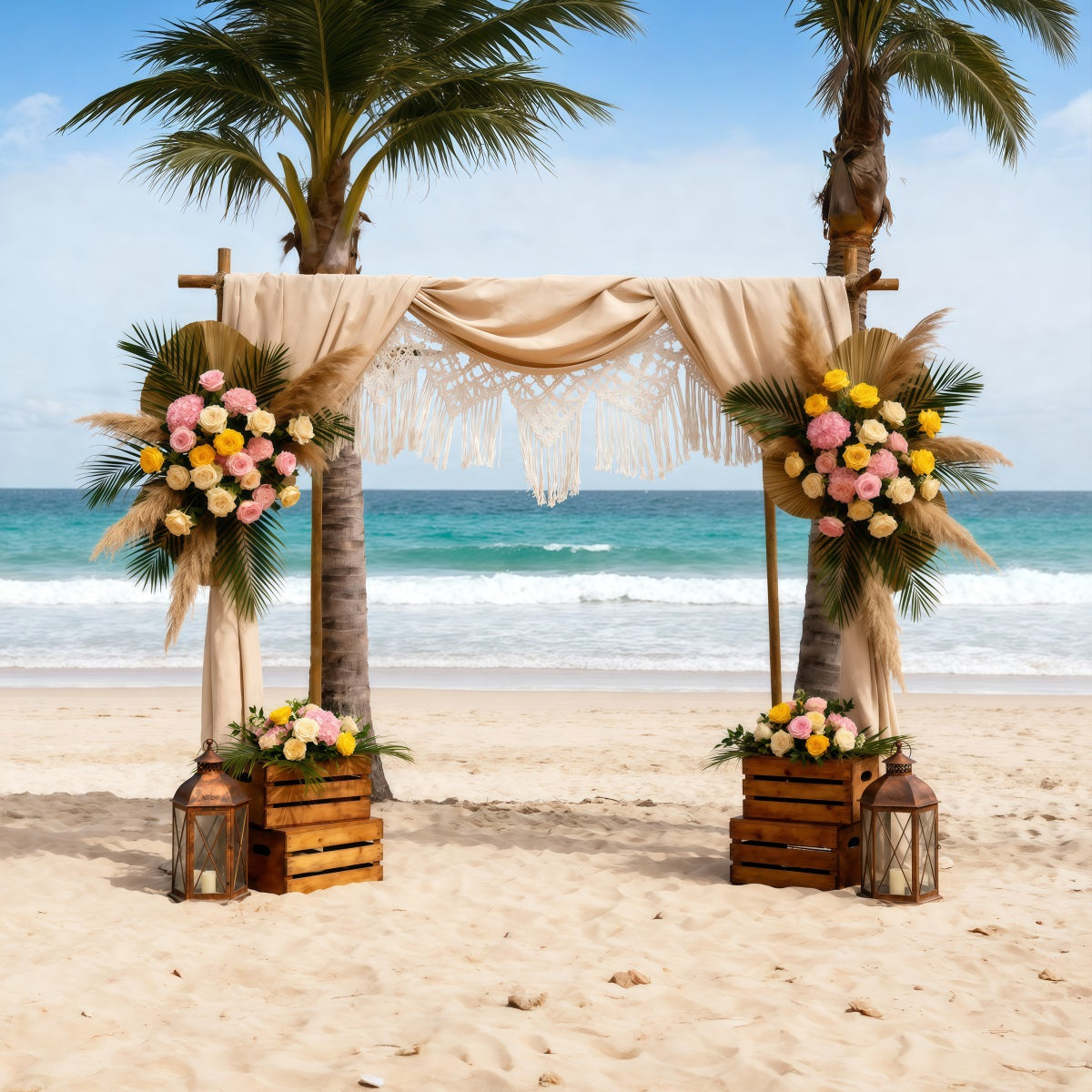 Ocean Beach Backdrop Boho Wedding Floral Arch Summer Backdrops Photography UK RR61-24