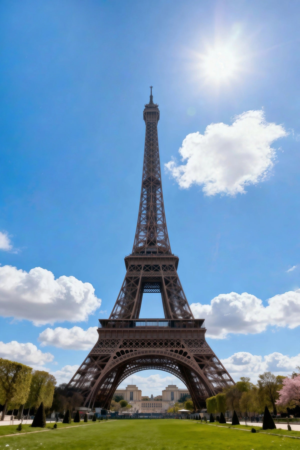 Large Eiffel Tower Backdrop Blue Sky Sunlit Landmark Paris Photo Backdrop UK RR61-40