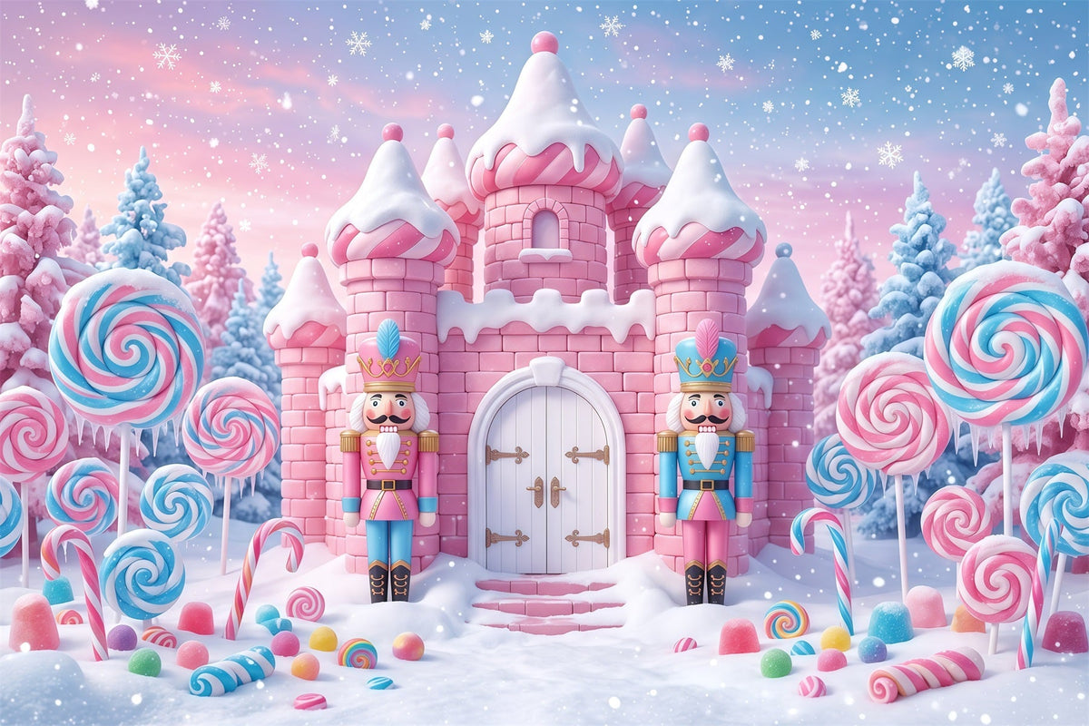 Nutcracker Land Of Sweets Backdrop Pink Candy Castle Nutcracker Snow Scene Backdrop UK RR610-10