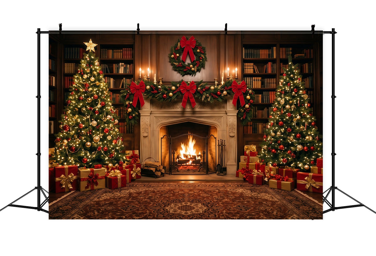 Christmas Backdrops for Photography Ornate Fireplace Library Display Christmas Fireplace Backdrop UK RR610-101