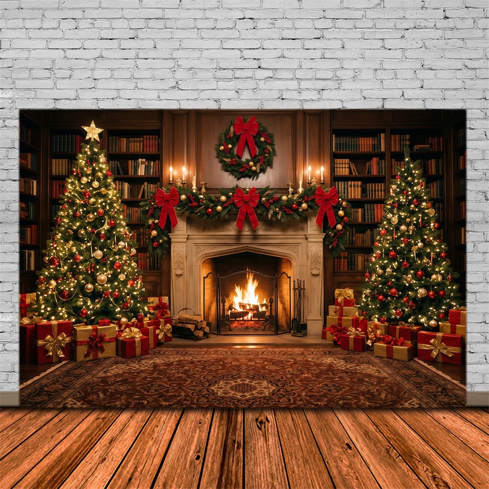 Christmas Backdrops for Photography Ornate Fireplace Library Display Christmas Fireplace Backdrop UK RR610-101
