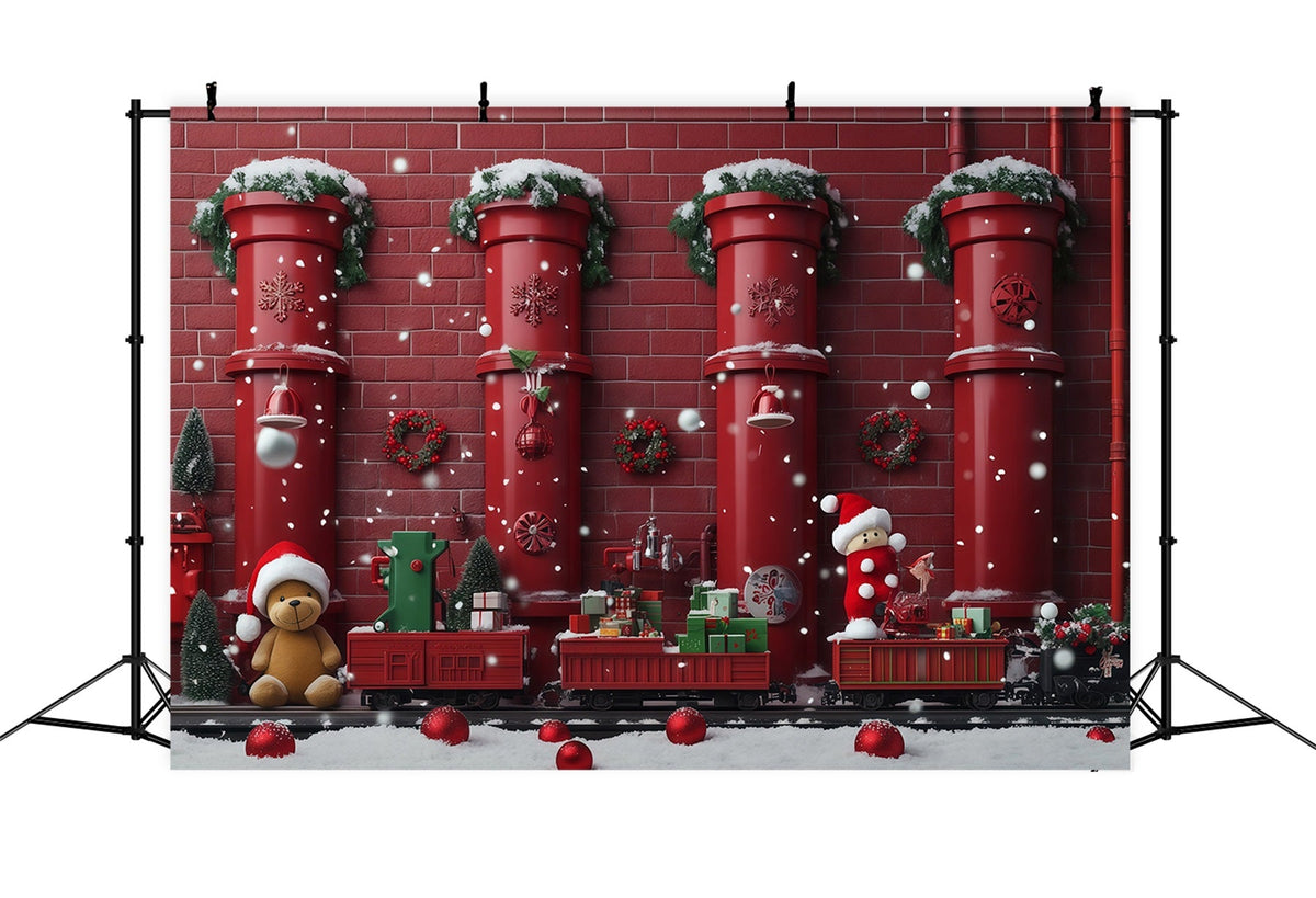 Christmas Backdrop Red Pipe Toy Train Christmas Backdrops Photography UK RR610-102