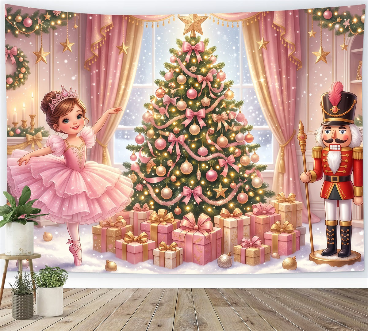 Nutcracker Land Of Sweets Backdrop Pink Ballerina Display Nutcracker Ballet Backdrops UK RR610-11