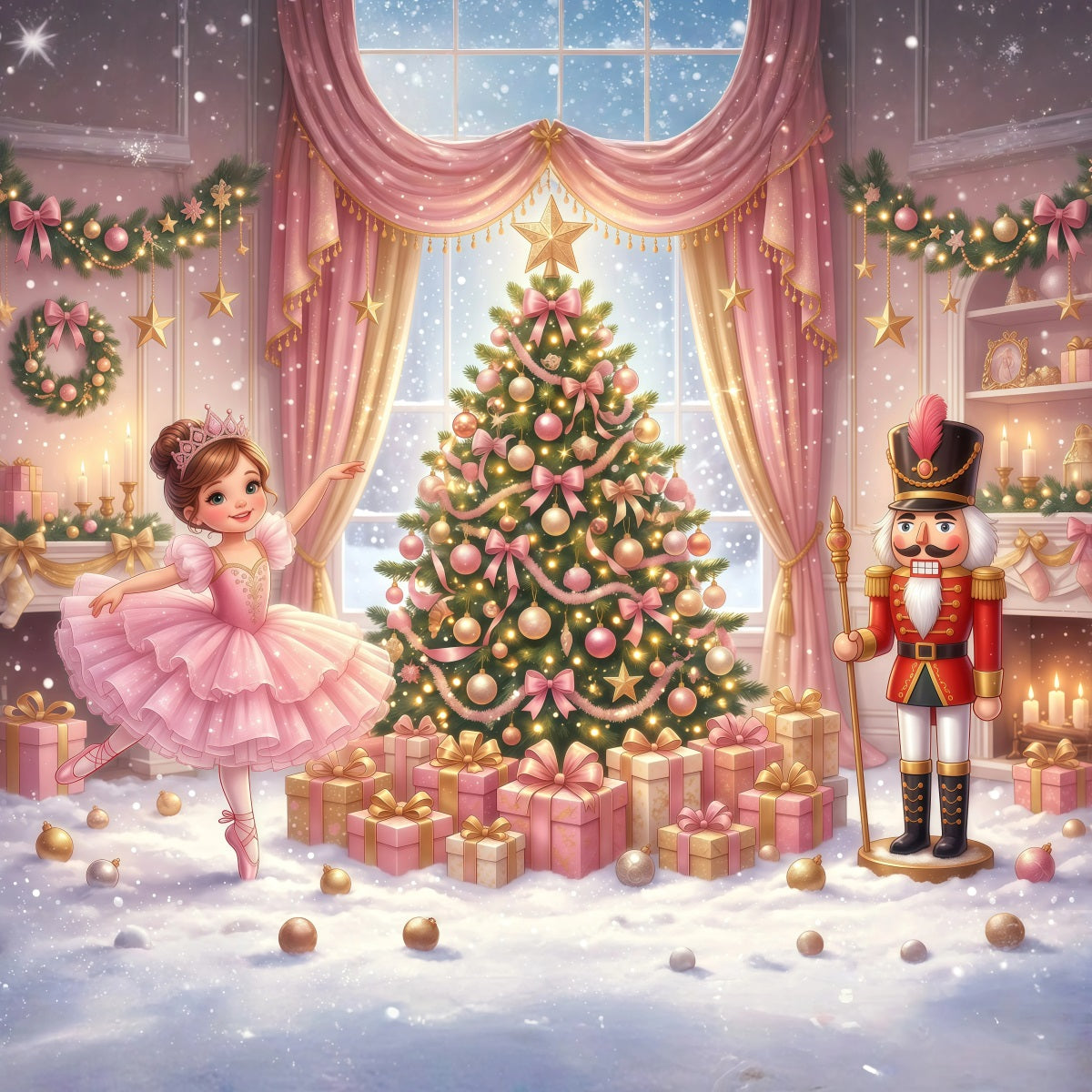 Nutcracker Land Of Sweets Backdrop Pink Ballerina Display Nutcracker Ballet Backdrops UK RR610-11