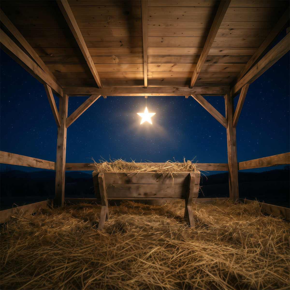 Nativity Scene Backdrop Starry Night Manger Stable Manger Scene Backdrop UK RR610-111