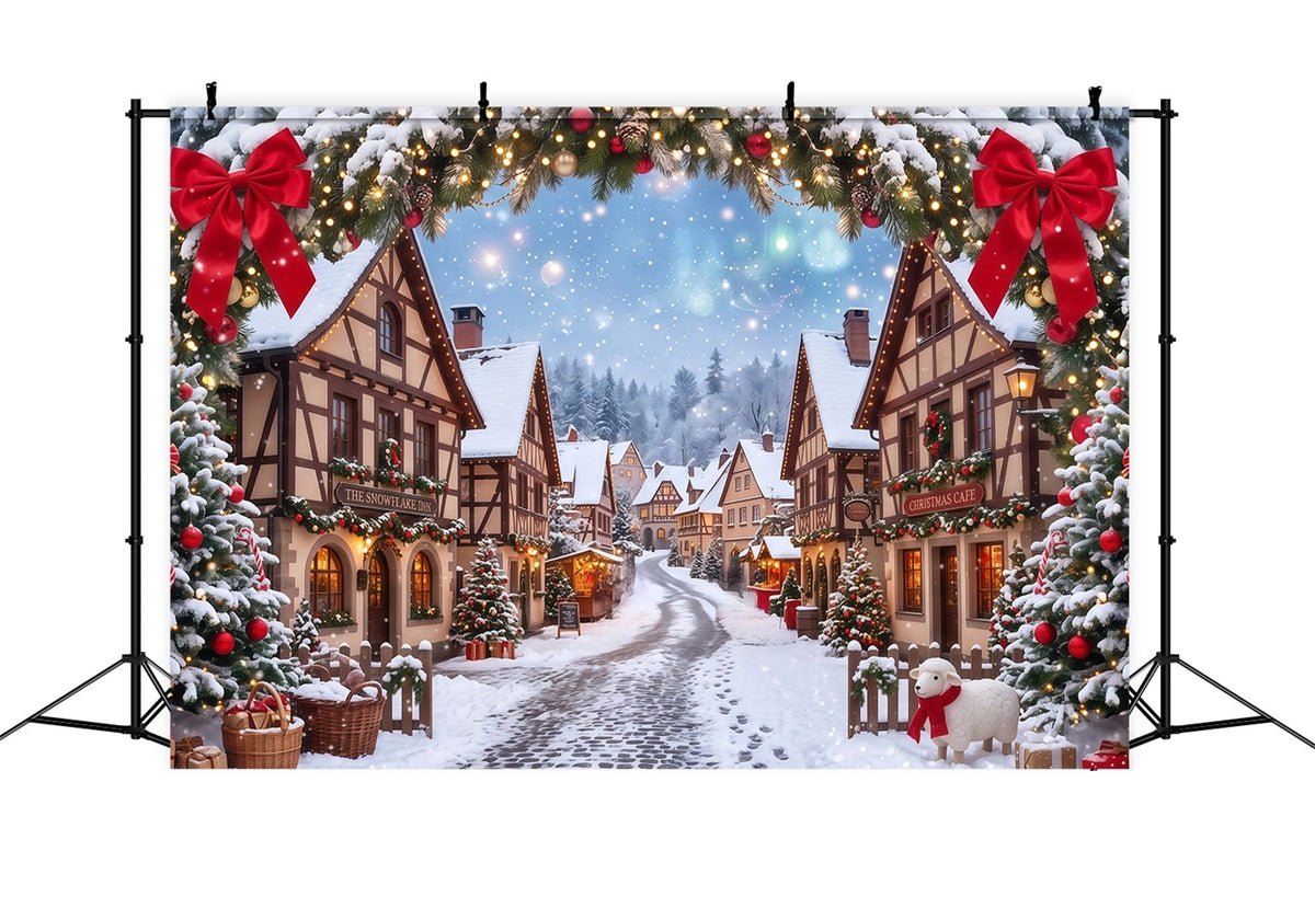 Christmas Village Backdrops Snowy House Garland Arch Xmas Backdrops UK RR610-114