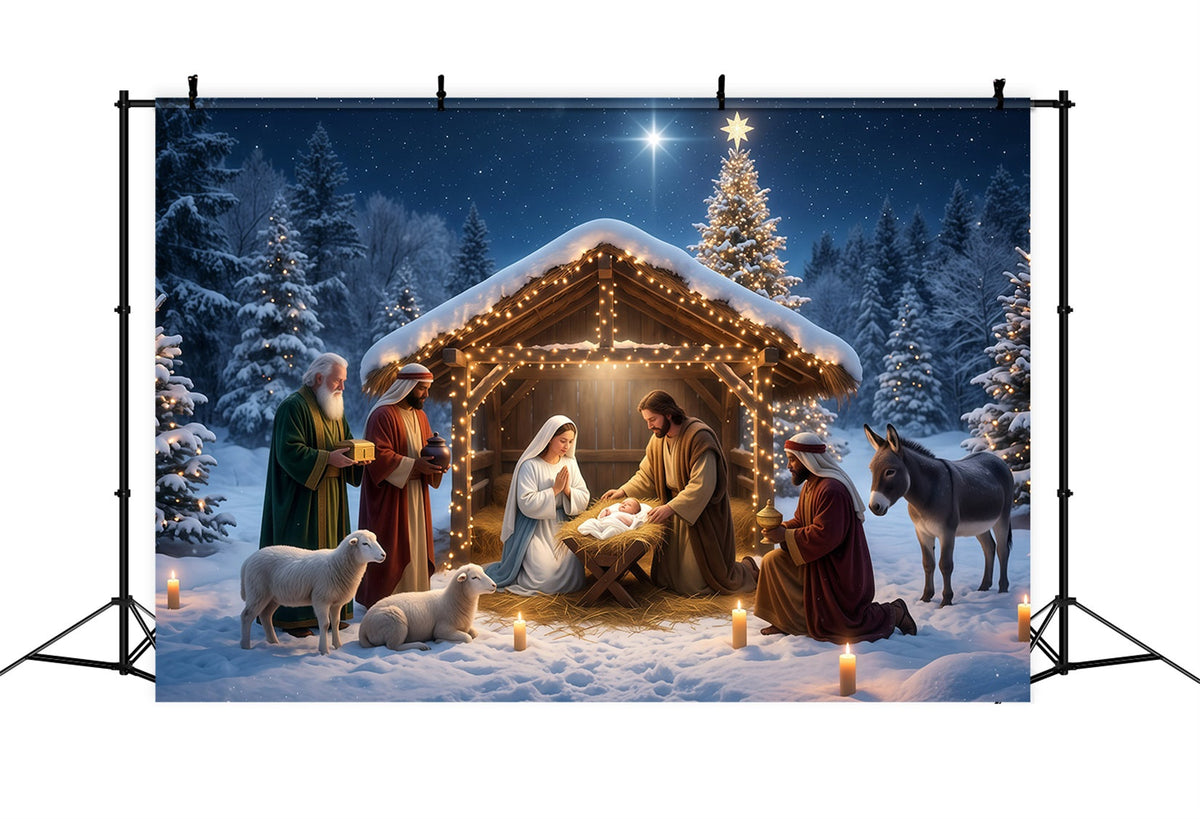Christmas Photoshoot Backdrop Snowy Nativity Stable Gathering Backdrop Of Bethlehem UK RR610-12
