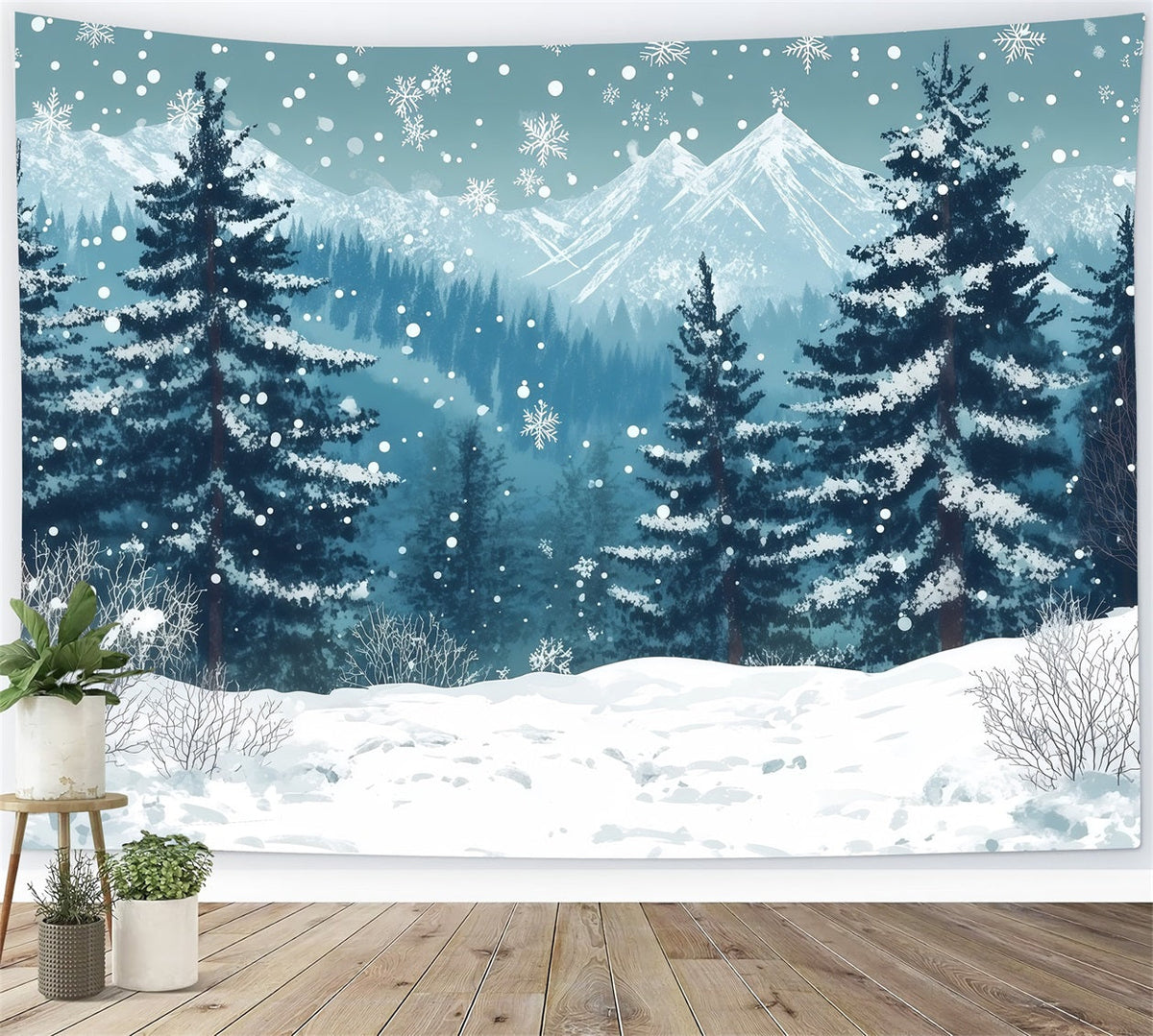 Christmas Tree Photography Backdrop Snowy Mountain Pine Forest Christmas Backdrop Photo UK RR610-123