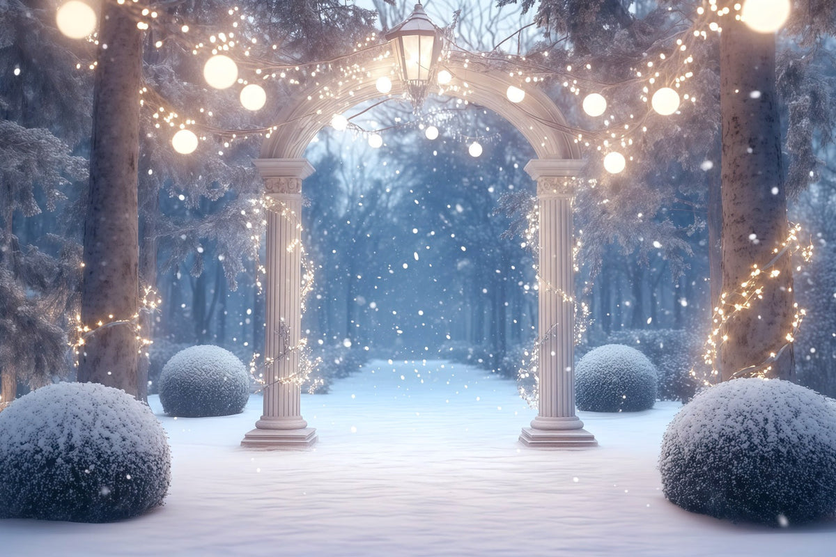Christmas Forest Backdrop Snowy Illuminated Garden Arch Christmas Portrait Backdrop UK RR610-127