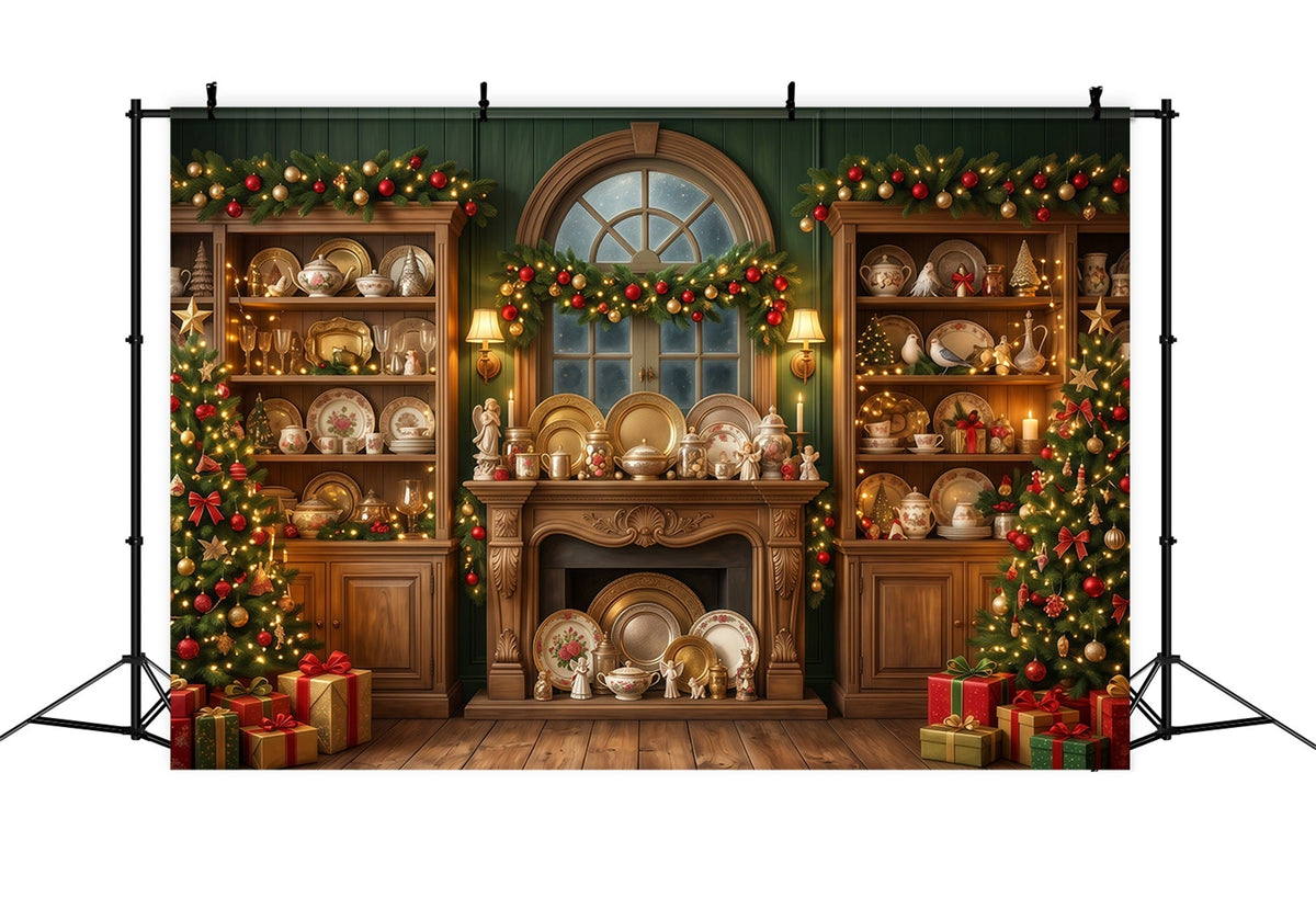 Santa Backdrop Festive Vintage China Cabinet Christmas Backdrop for Party UK RR610-128