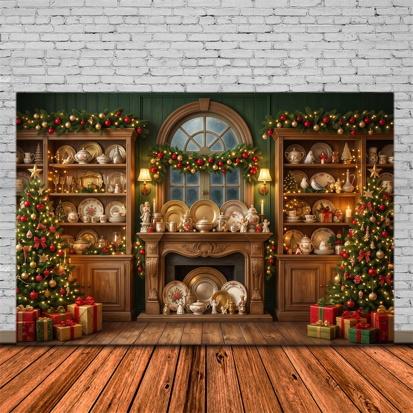Santa Backdrop Festive Vintage China Cabinet Christmas Backdrop for Party UK RR610-128