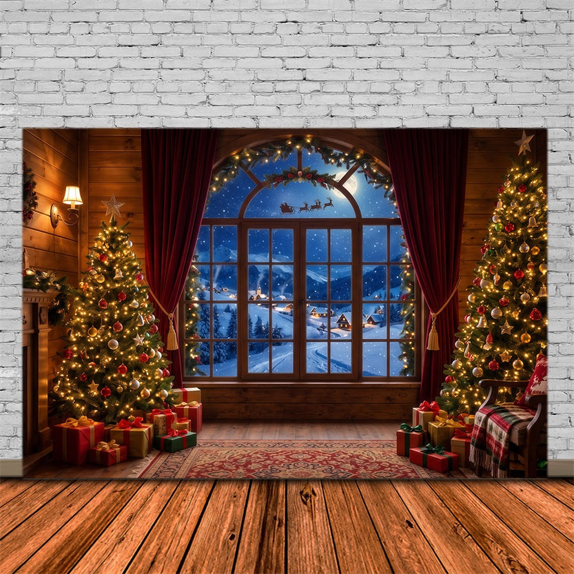 Santa Backdrop Cozy Window Sleigh View Christmas Scene Backdrops UK RR610-134