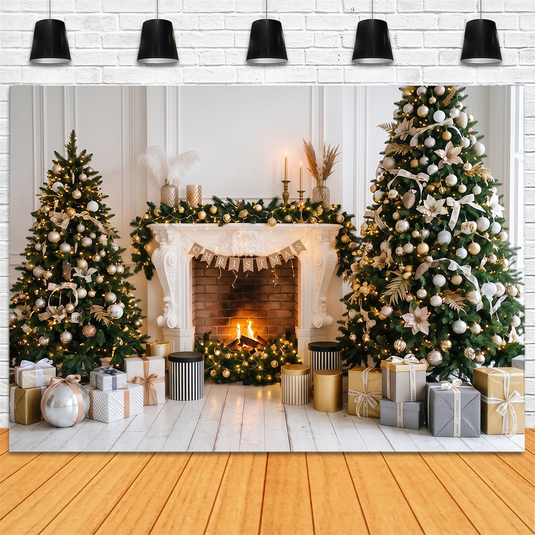 Christmas Photo Backdrop Elegant Gold Fireplace Decor Christmas Backdrop for Photoshoot UK RR610-135