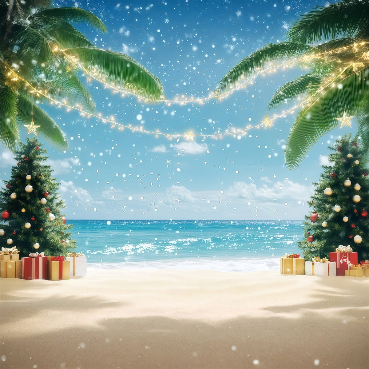 Tropical Christmas Backdrop Tropical Beach Holiday Palms Christmas in July Photo Backdrop UK RR610-137