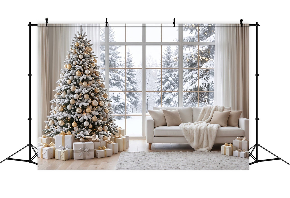 White Christmas Photo Backdrop Snowy Window Living Room Best Christmas Backdrops for Photography UK RR610-139