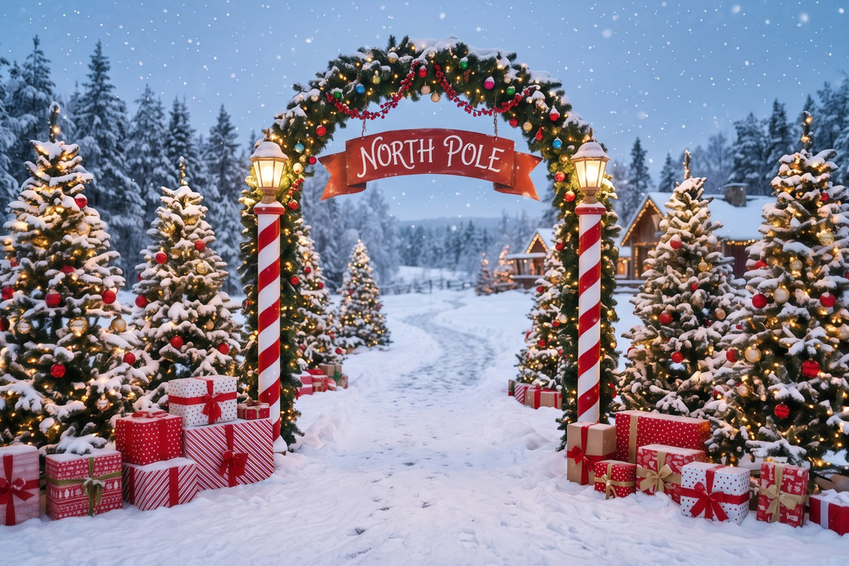 North Pole Photo Backdrop Snowy Village Gateway Professional Photography Christmas Backdrops UK RR610-141
