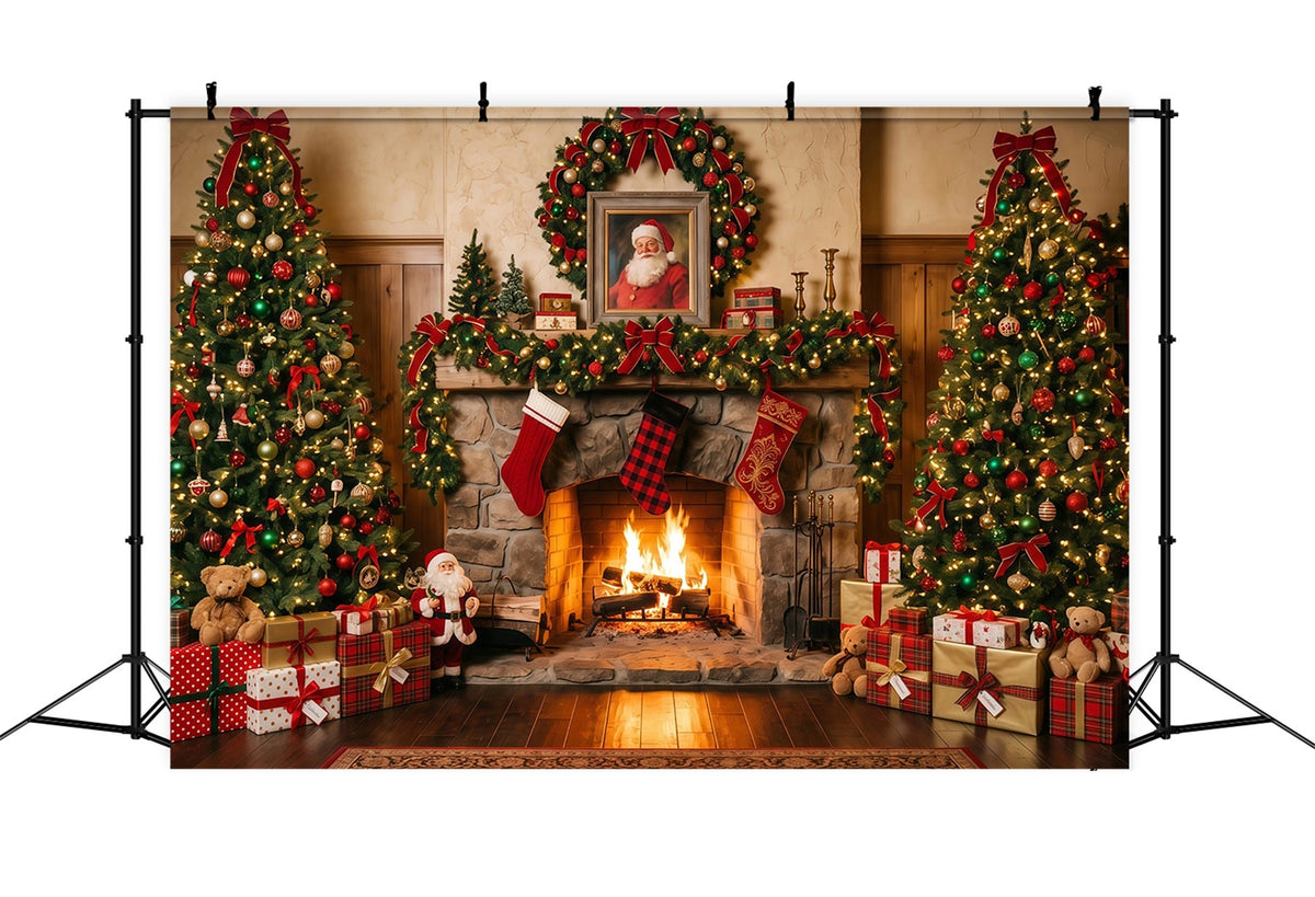 Santa Photo Backdrop Rustic Fireplace Stocking Display Christmas Village Backdrop Ideas UK RR610-144