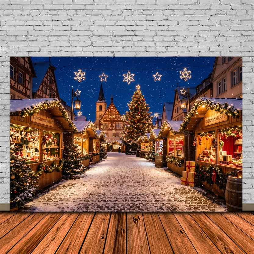 Christmas Town Backdrops Snowy European Market Square Christmas Backdrop Photos UK RR610-146