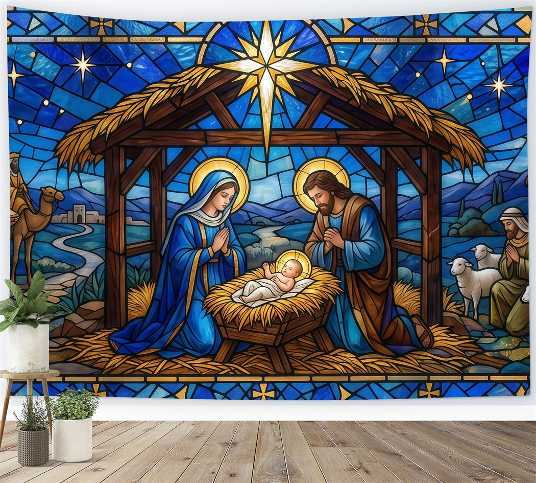 Bethlehem Backdrop For Nativity Stained Glass Nativity Christmas Backdrop For Church UK RR610-15
