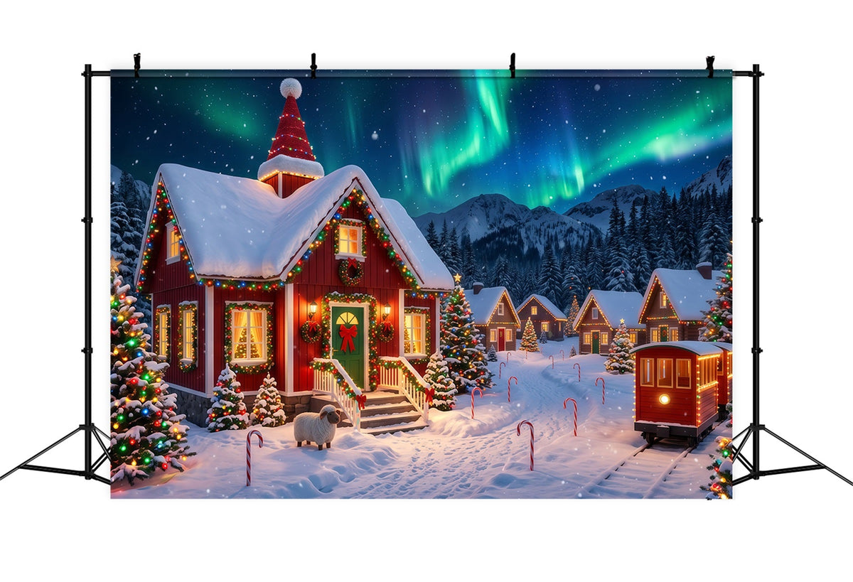 Christmas Elf Backdrop Aurora Snowy Village Lights Christmas Photos Backdrop UK RR610-153