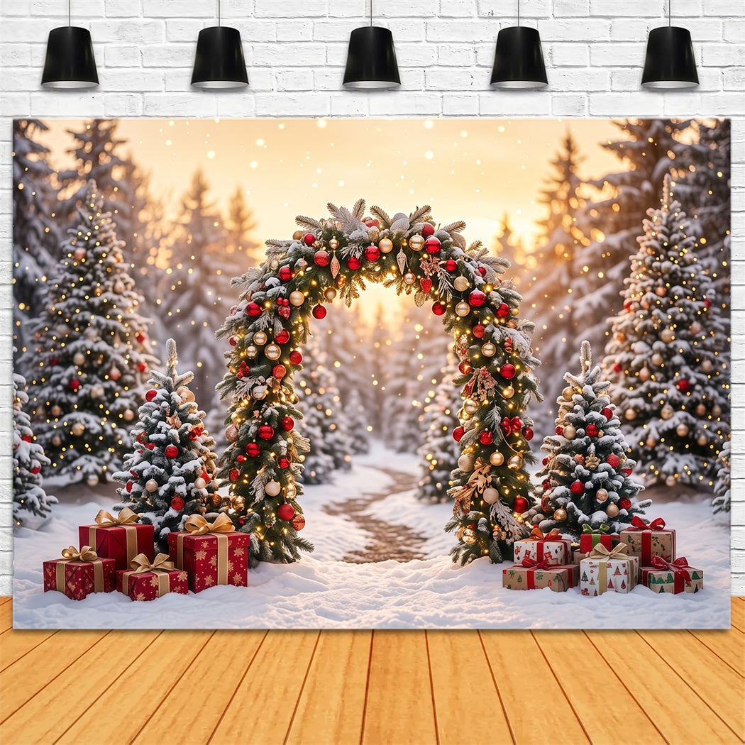 Christmas Backdrop Arch Snowy Evergreen Wreath Arch Christmas Pictures Backdrop UK RR610-165