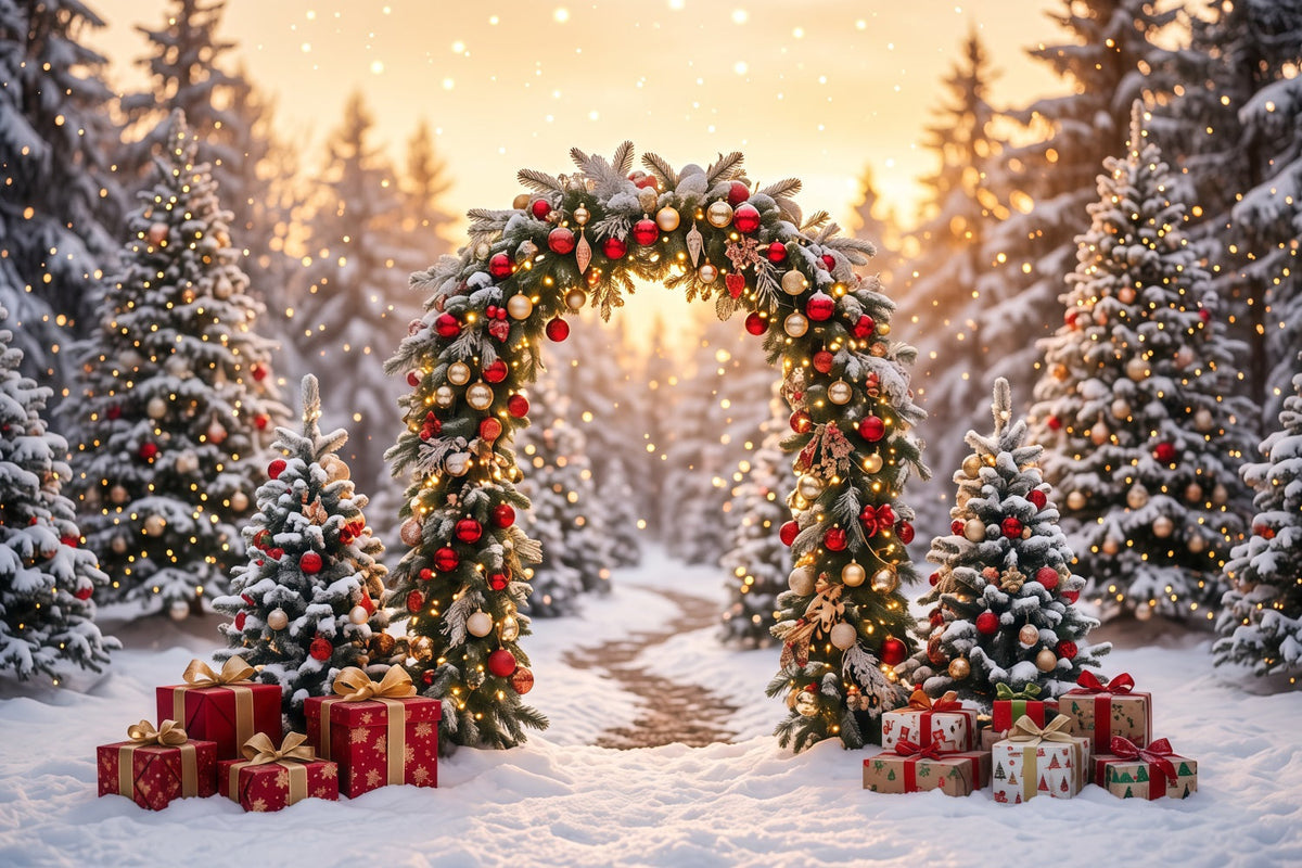 Christmas Backdrop Arch Snowy Evergreen Wreath Arch Christmas Pictures Backdrop UK RR610-165