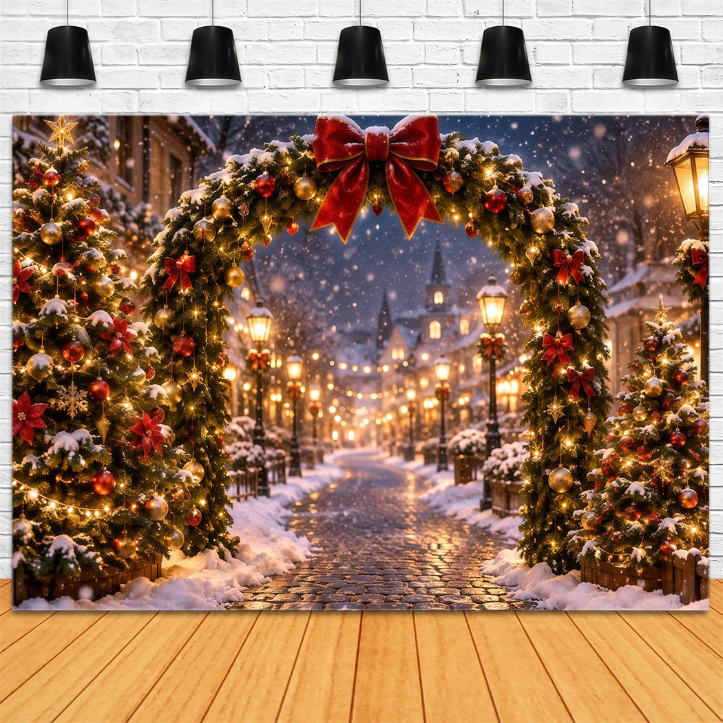 Christmas Lights Photo Backdrop Glowing Village Archway Christmas Photo Wall Backdrop UK RR610-166