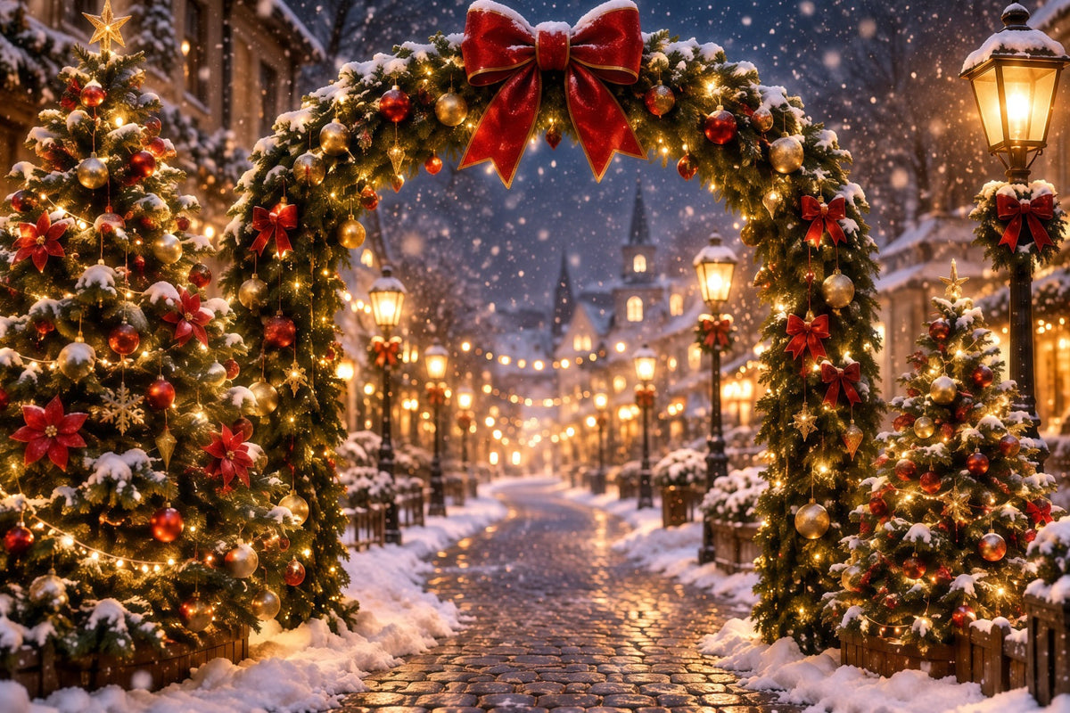 Christmas Lights Photo Backdrop Glowing Village Archway Christmas Photo Wall Backdrop UK RR610-166