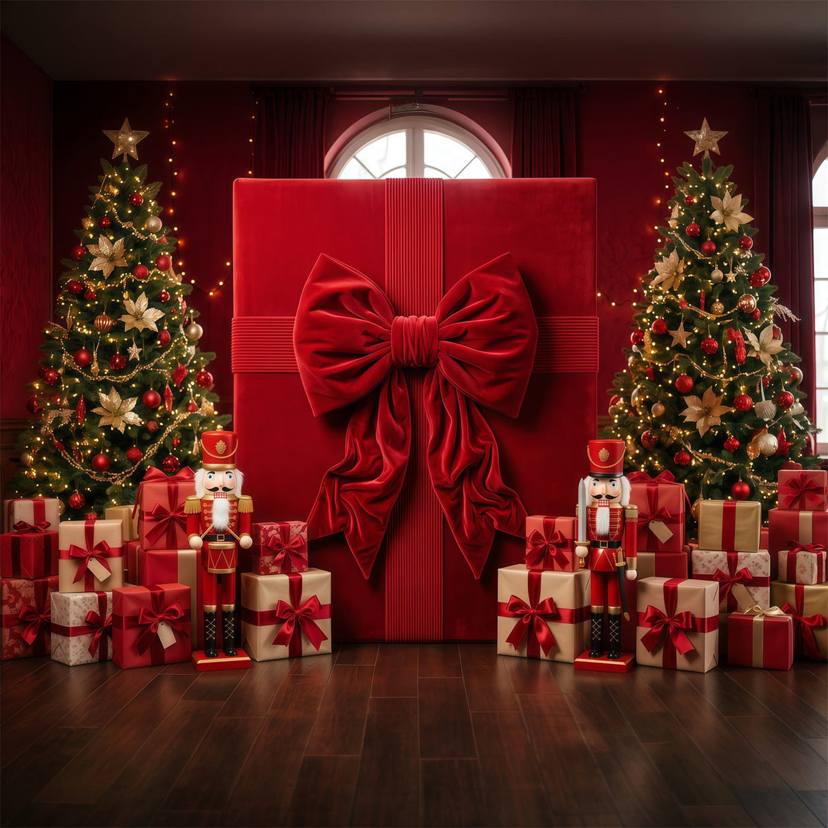 Christmas Bow Backdrop Oversized Red Gift Box Merry Christmas Photo Backdrop UK RR610-168