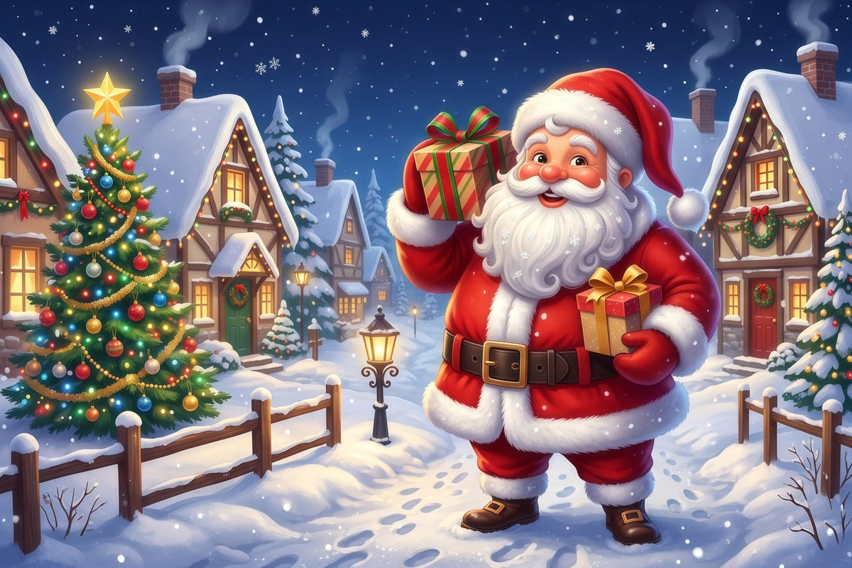 Professional Christmas Backdrops Santa Gift Village Walk Santa Picture Backdrop UK RR610-17