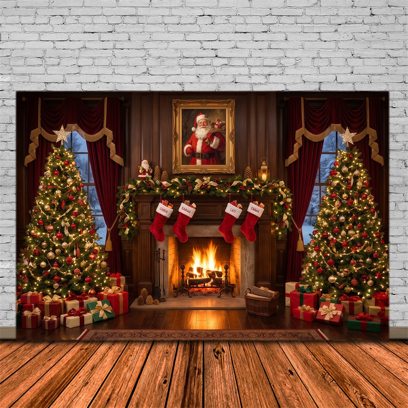 Santa Photo Backdrop Vintage Fireplace Stocking Display Christmas Backdrops for Sale UK RR610-170