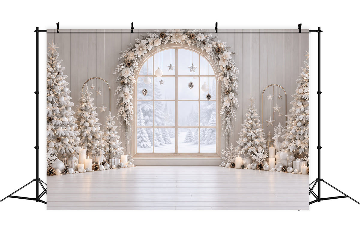 Christmas Window Backdrops Frosted White Floral Arch Christmas Backdrop Wall UK RR610-171