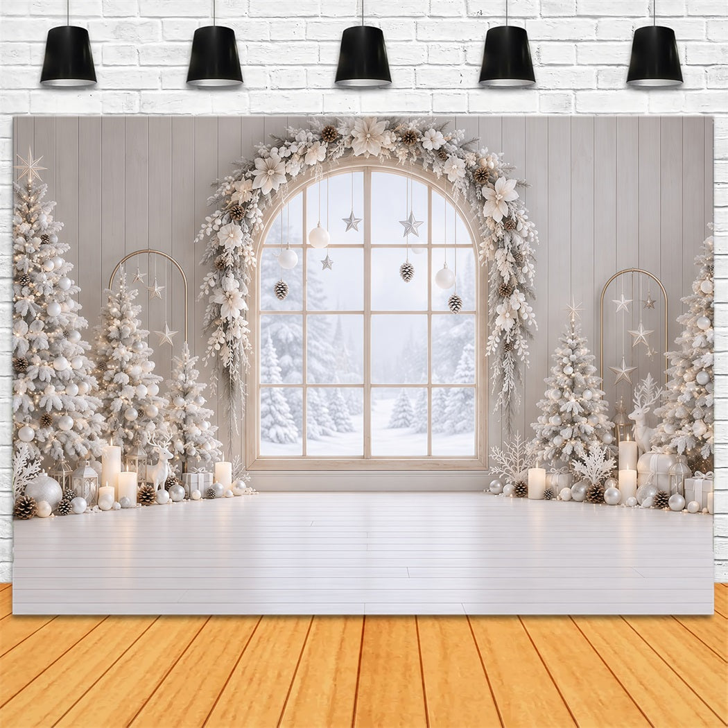 Christmas Window Backdrops Frosted White Floral Arch Christmas Backdrop Wall UK RR610-171