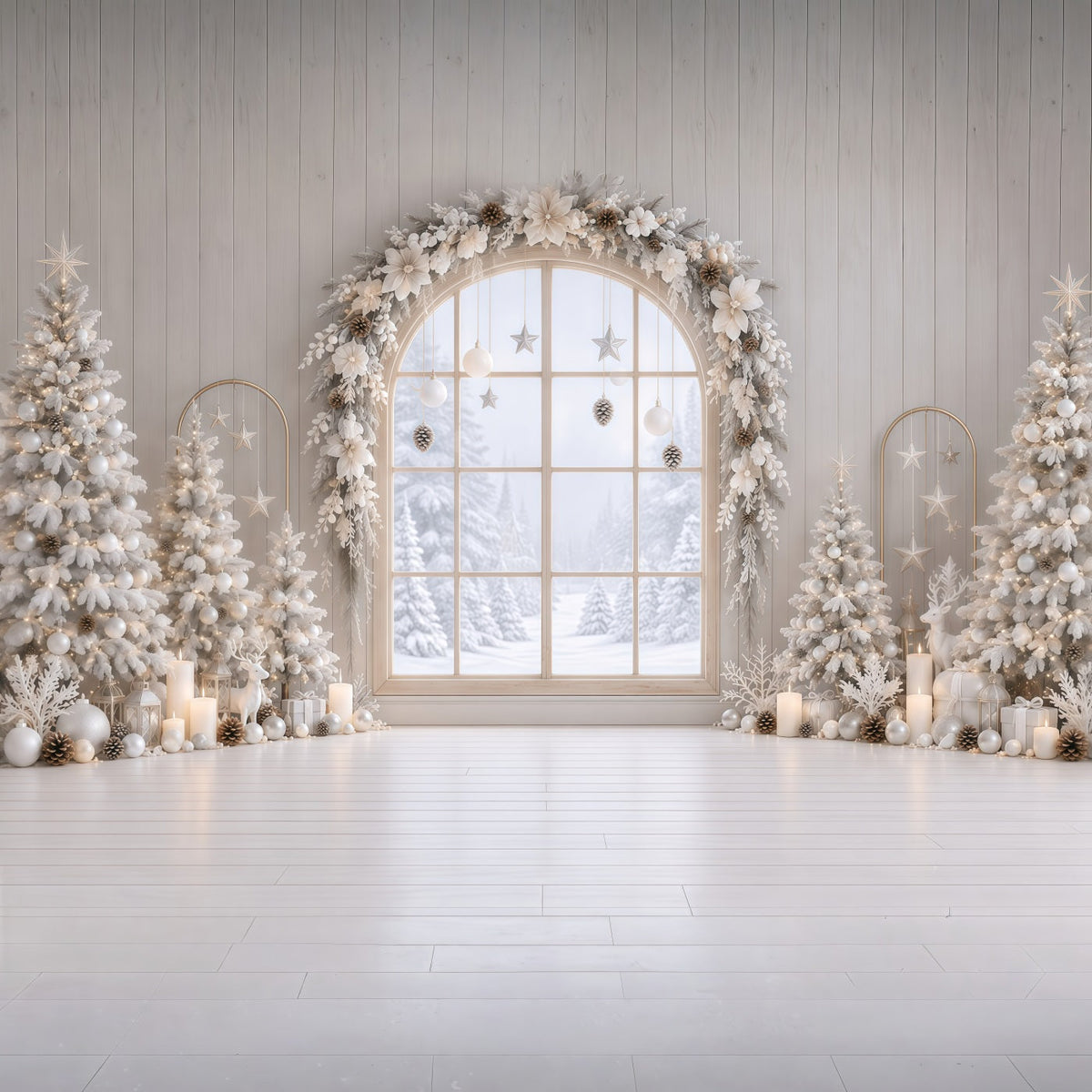 Christmas Window Backdrops Frosted White Floral Arch Christmas Backdrop Wall UK RR610-171
