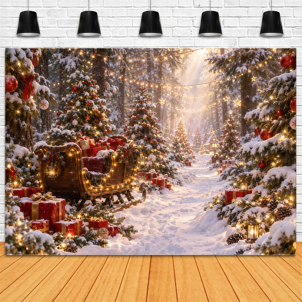 Christmas Tree Backdrops Glowing Sleigh Snowy Forest Christmas Backdrop for Stage UK RR610-172