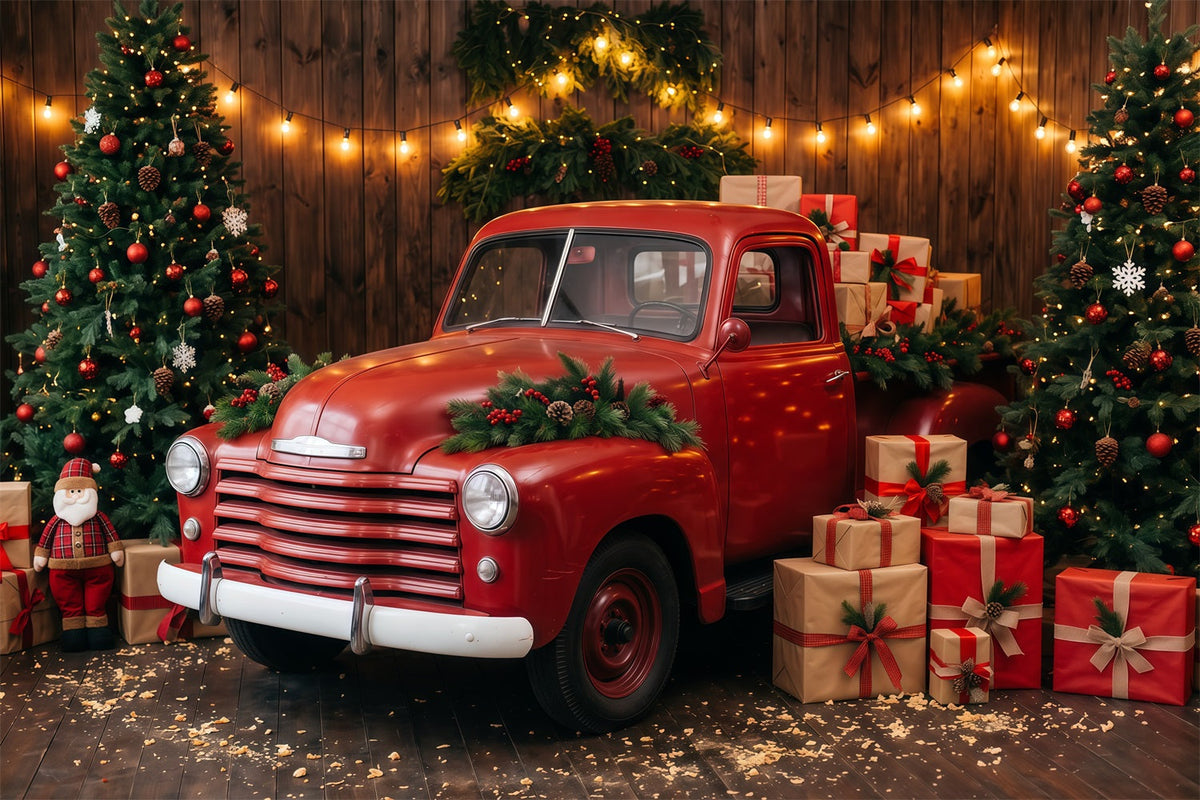 Christmas Photography Backdrop Festive Red Pickup Truck Merry Christmas Backdrops UK RR610-175