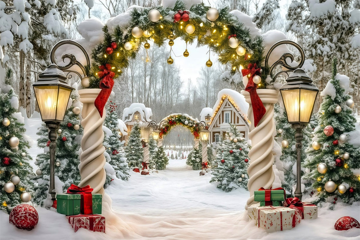 Extra Large Christmas Backdrop Snowy Garland Cottage Entrance Christmas In July Backdrop UK RR610-27