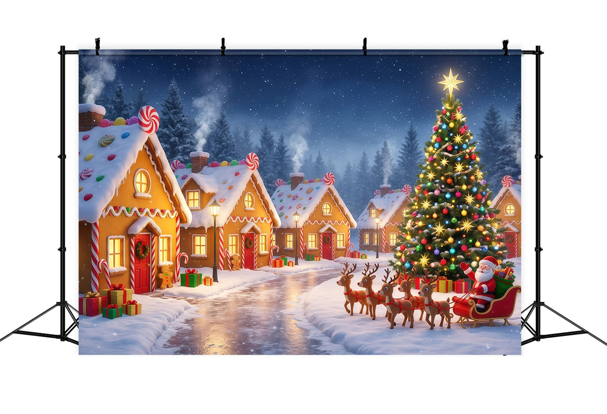 Santa's Village Backdrop Gingerbread Village Sleigh Ride Santa Pictures Backdrop UK RR610-31