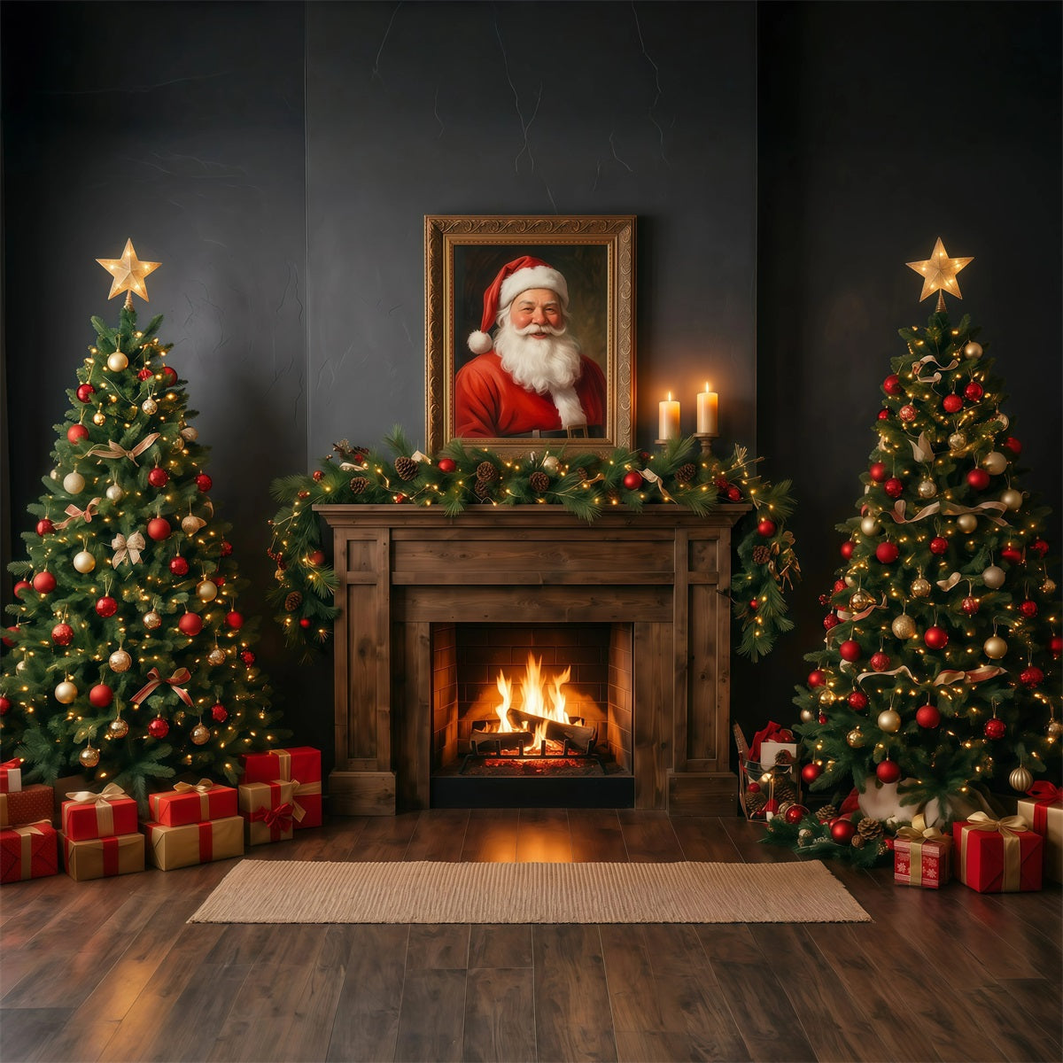 Photos With Santa Backdrop Dark Fireplace Display Santa Fireplace Backdrop UK RR610-34